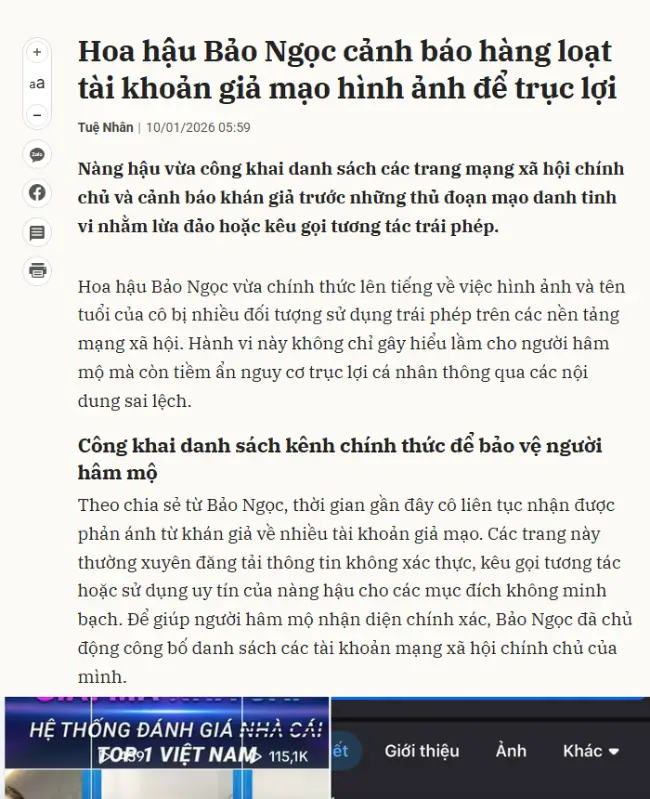 noi dung bai bao - Từ vụ Hoa hậu Bảo Ngọc bị mạo danh: GMNC và vai trò bảo vệ người dùng giải trí trực tuyến